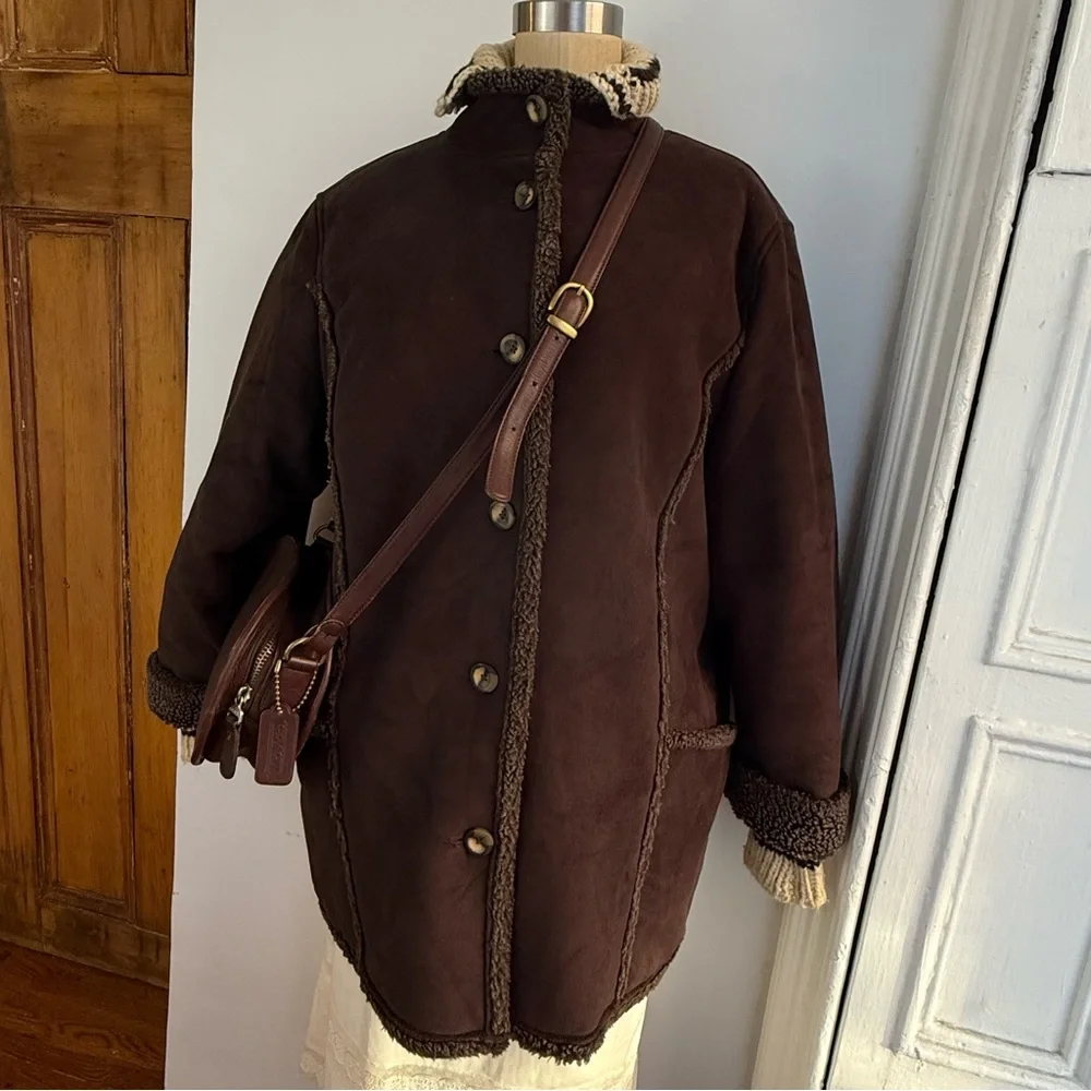 L. L. Bean Brown sherpa faux fur suede coat - Picture 2 of 11
